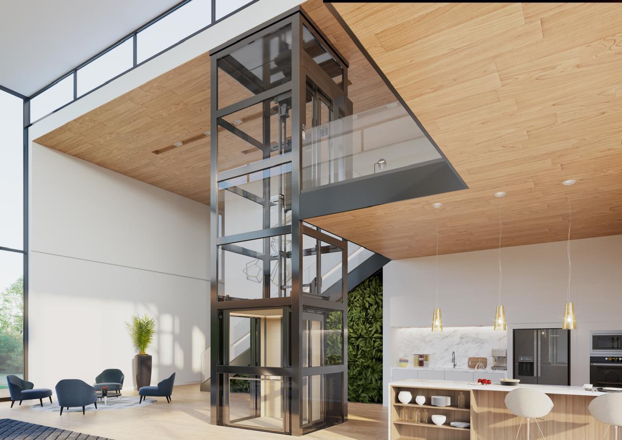 Modern interior with a glass elevator